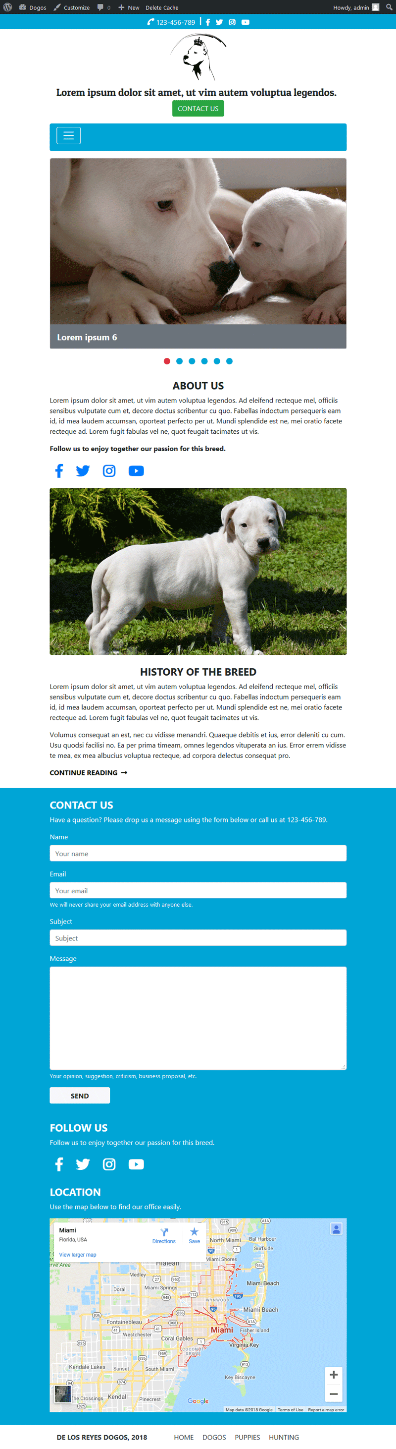 Sitio web "De Los Reyes Dogos": Página de inicio vista en dispositivos de pantalla pequeña.