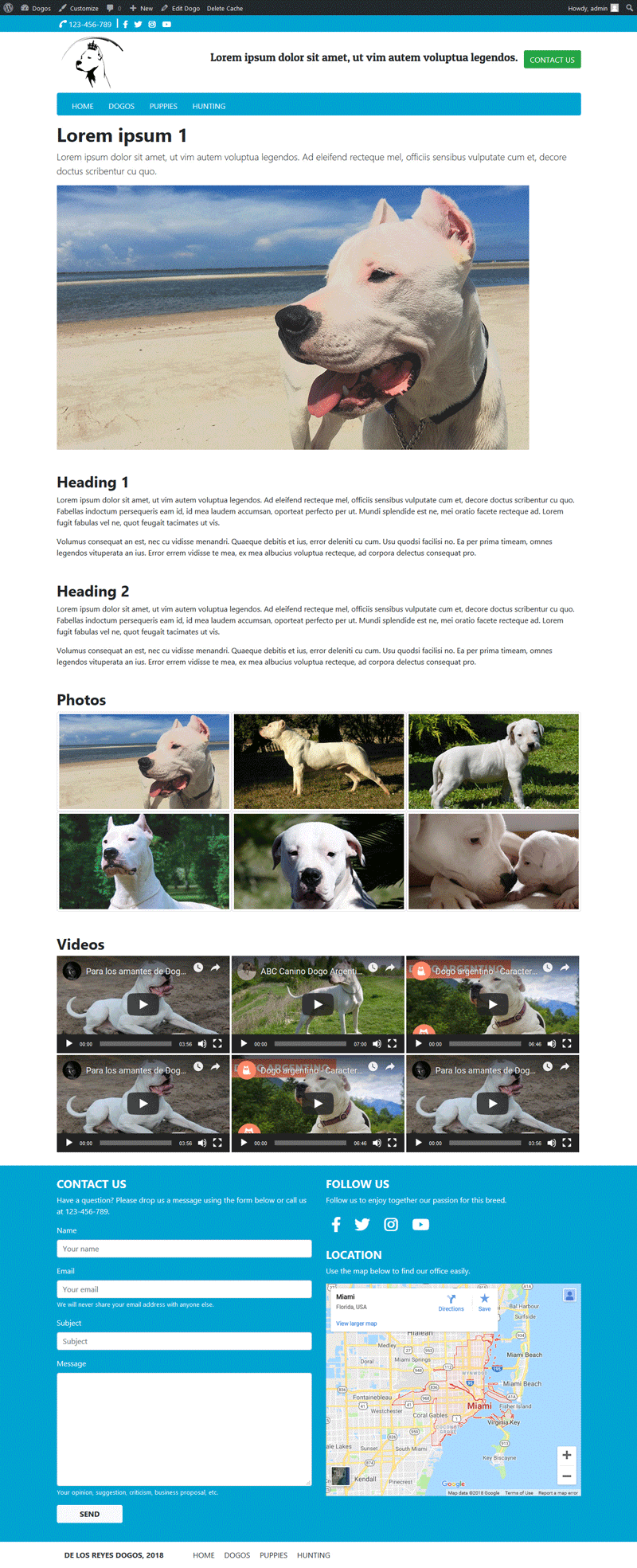 Sitio web "De Los Reyes Dogos": Página vista en dispositivos de pantalla grande.