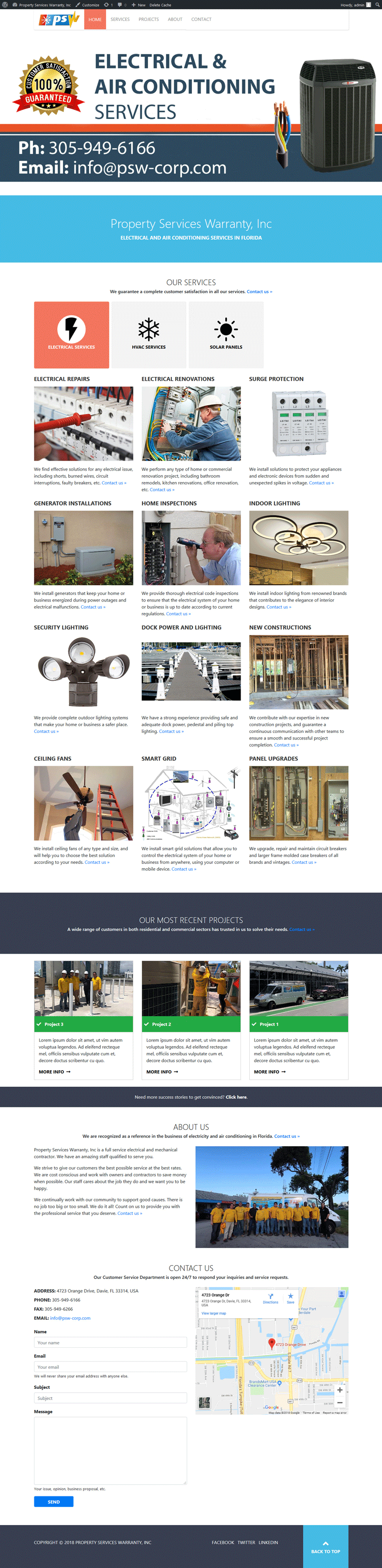 Sitio web "PSW Corporation": Página de inicio vista en dispositivos de pantalla grande.