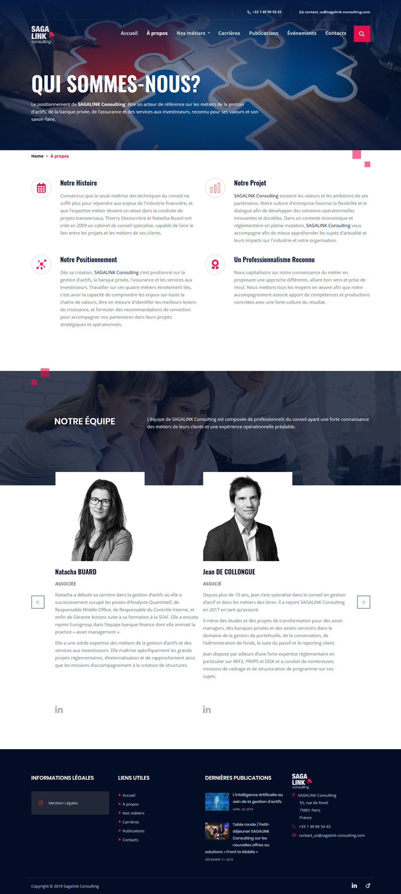 Sitio web "Sagalink Consulting": Página "Sobre nosotros" vista en dispositivos de pantalla grande.
