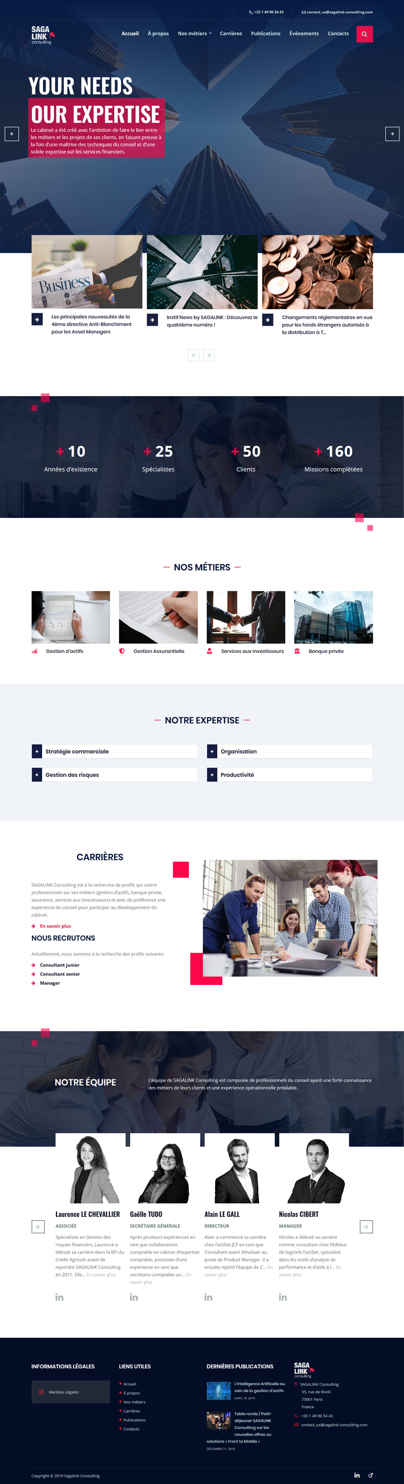 Sitio web "Sagalink Consulting": Página de inicio vista en dispositivos de pantalla grande.