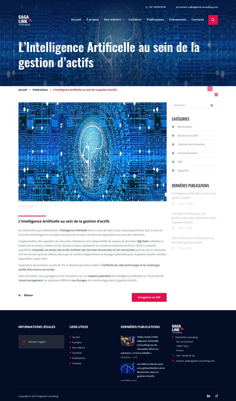 Sitio web "Sagalink Consulting": Publicación vista en dispositivos de pantalla grande.