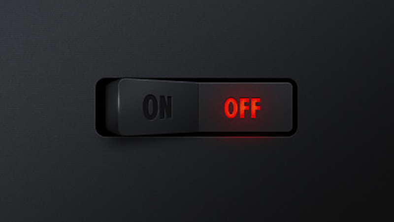 Toggle button in a dark black background. Button status is OFF.