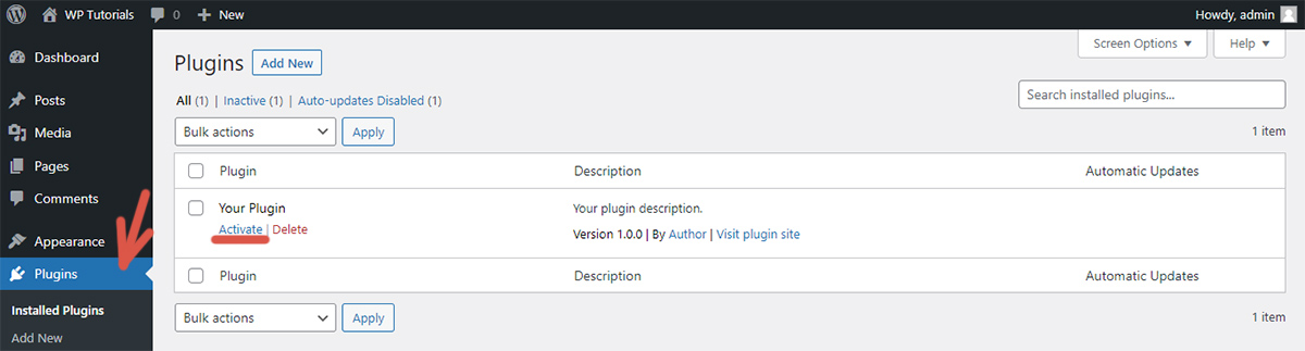 Link to activate a sample plugin.