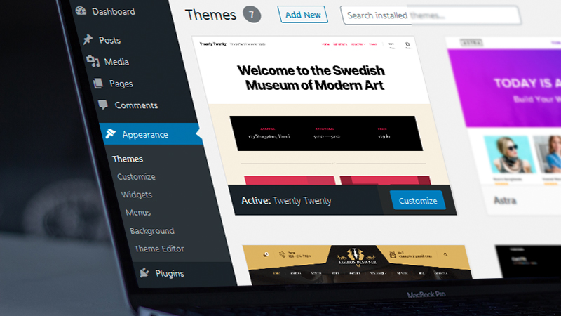 Top-level menu Appearance on the WordPress admin bar.