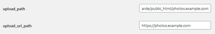 Options to specify the absolute path and URL of the upload directory.