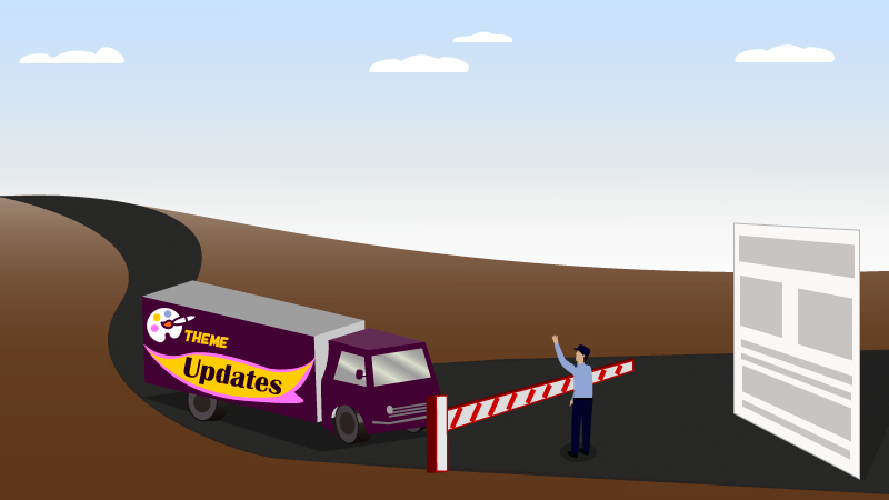 Policeman blocking a truck with theme updates.
