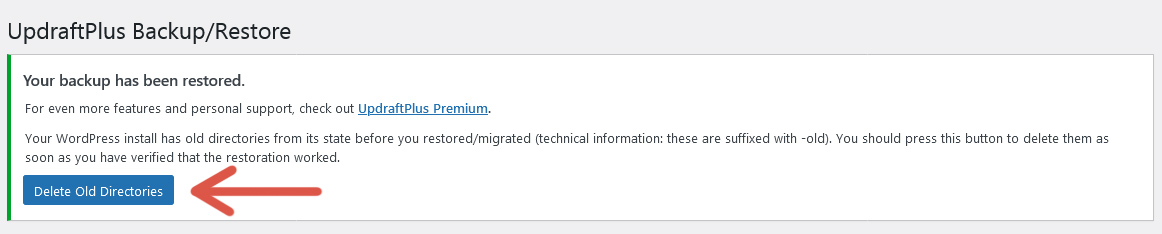 Fifth step of the procedure to restore a website from a backup using UpdraftPlus.