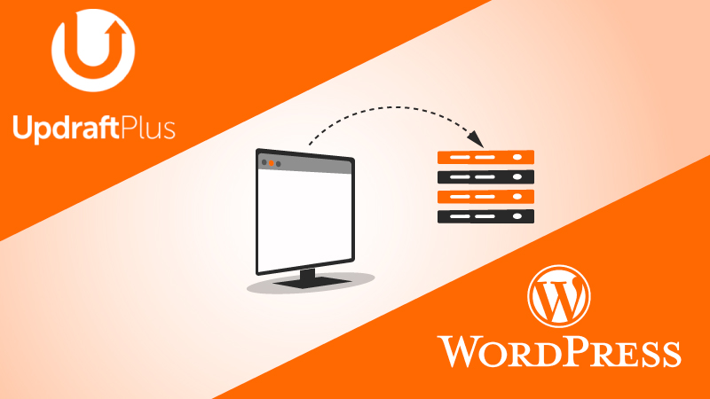 UpdraftPlus logo near a monitor and servers to represent an export.